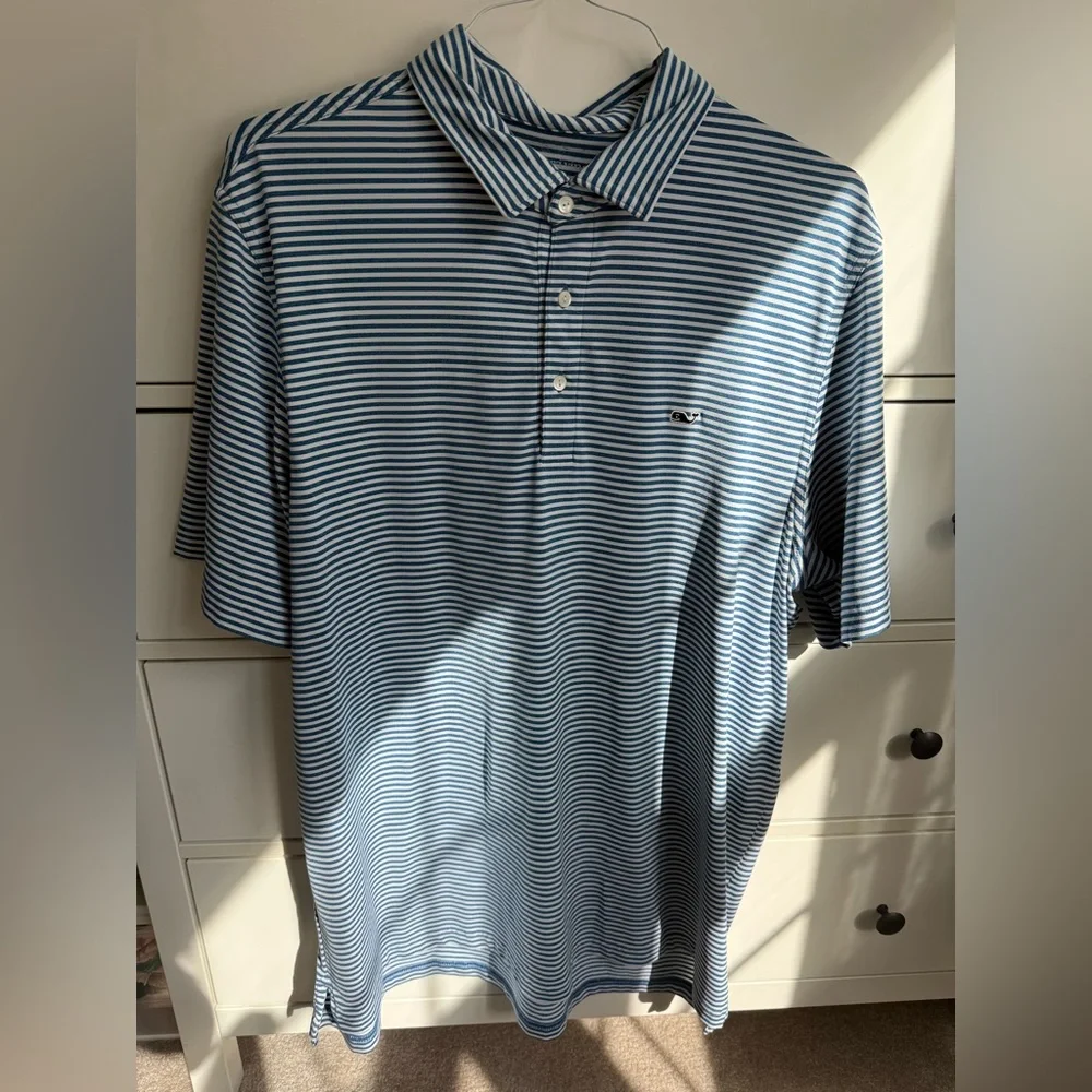 Vineyard Vines Men's Navy and White Striped Polo - Picture 1 of 3